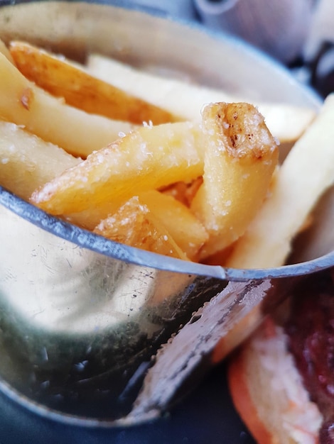 Close-up of french fries in bowl