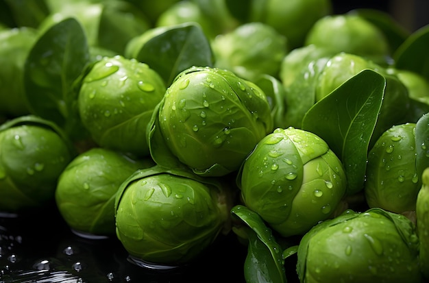 Close up of fresh baby brussel sprouts at the farmers market