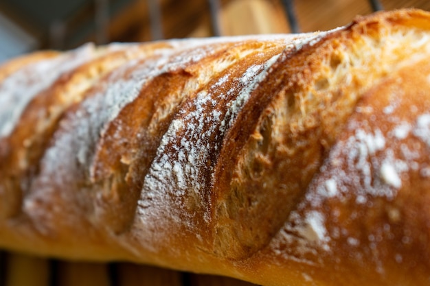 Foto primo piano di pane appena sfornato pane cotto