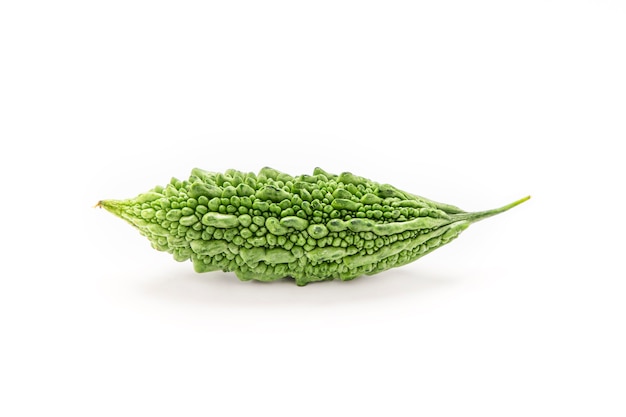 Close up fresh bitter gourd isolated on white background.