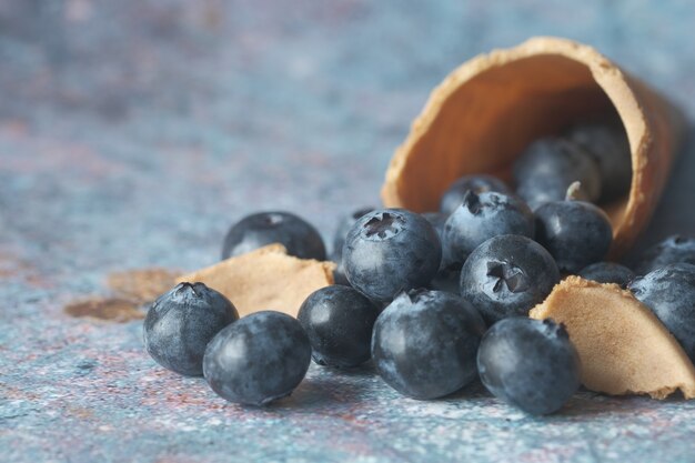 Close up of fresh blue berry with water drops