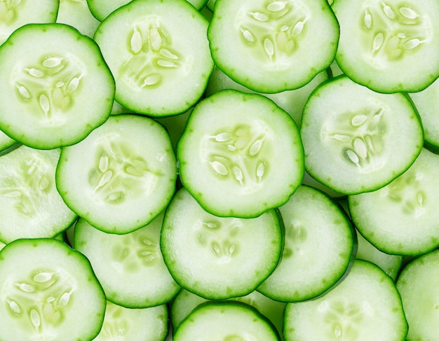 Close up of fresh cucumber slices background