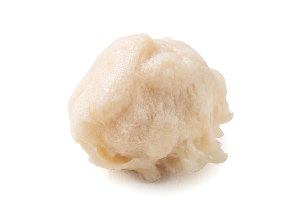 Close up of fresh cuttlefish ball isolated on white background, clipping path cut out.