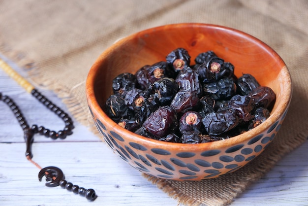 close up of fresh date fruit in a bowl on table