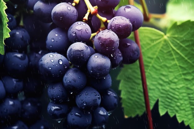 close up fresh grape on the tree at raining