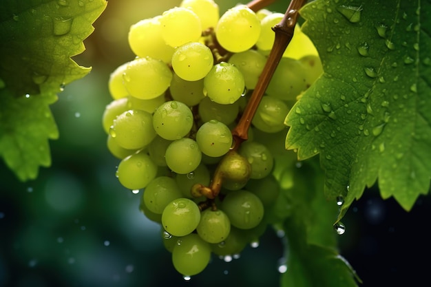 close up fresh grape on the tree at raining