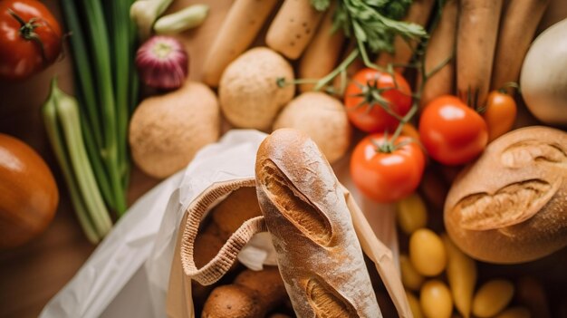 Close up on fresh groceries in a shopping bag