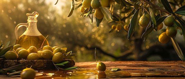 Foto close up di olive verdi naturali fresche con luce morbida all'alba in un'atmosfera accogliente