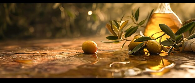 Foto close up di olive verdi naturali fresche con luce morbida all'alba in un'atmosfera accogliente