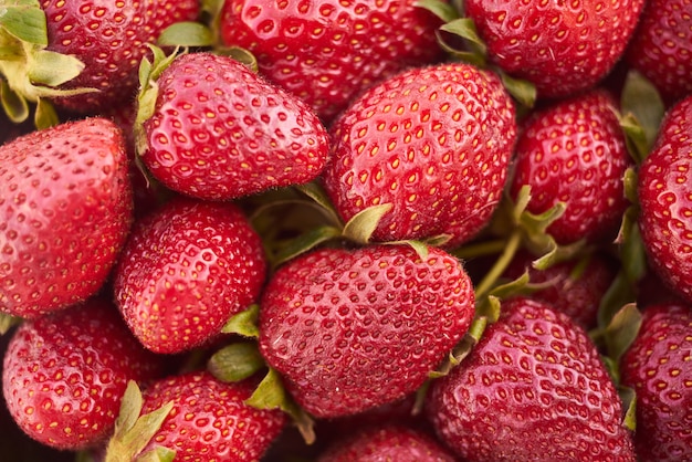Close up of fresh natural strawberry fruit