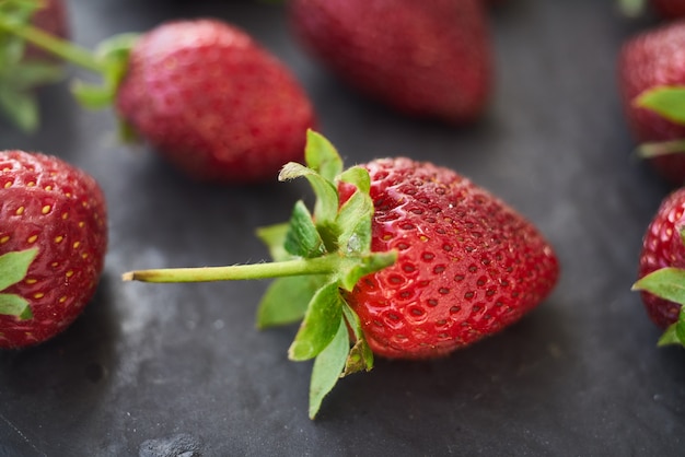 Close up of fresh natural strawberry fruit