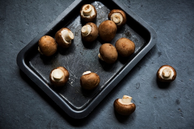 Photo close up of fresh organic shiitake cremini mushroom