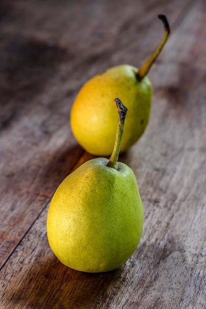 close-up of fresh pears on table