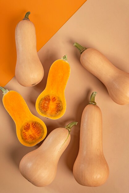 Close up fresh raw organic butternut squash