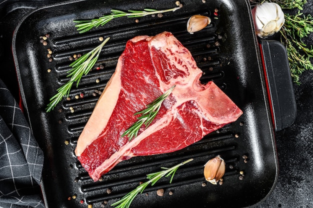 Close-up of fresh raw t-bone steak