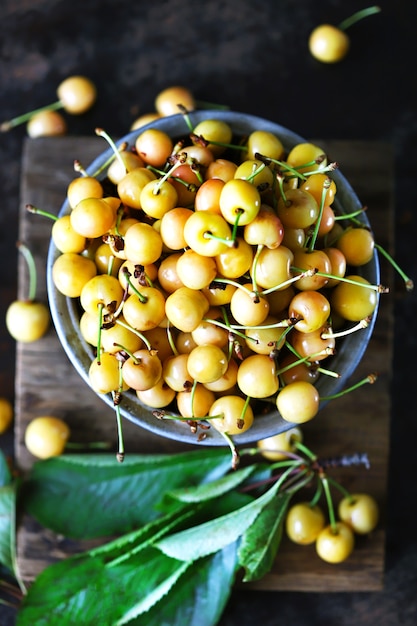 Close-up of fresh ripe cherries