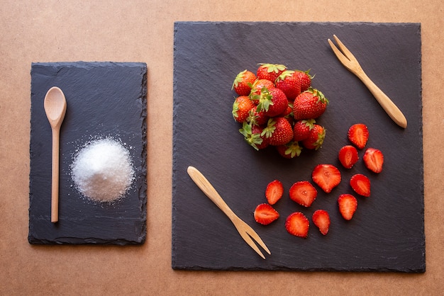 Close-up of fresh and ripe strawberries