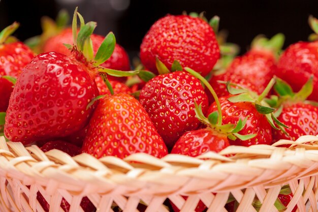 Close up of fresh ripe strawberry fruits