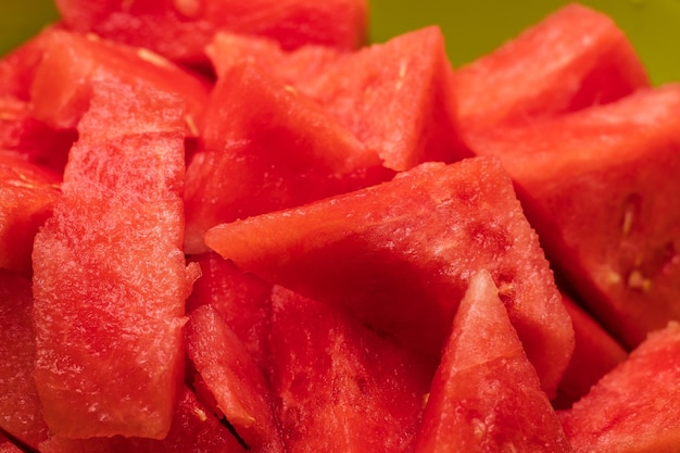 Close up of fresh slices of red watermelon, delicious sweet food