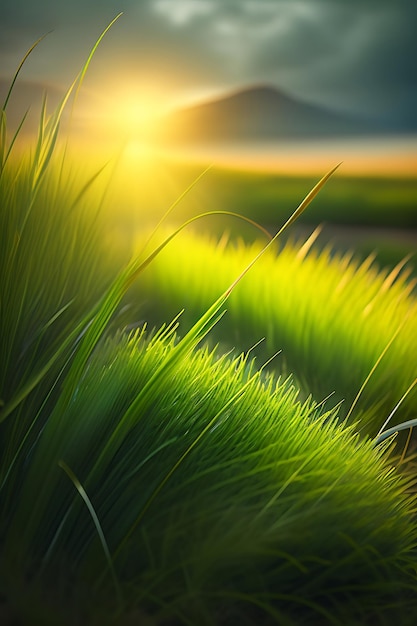 Close up of fresh thick grass with water drops