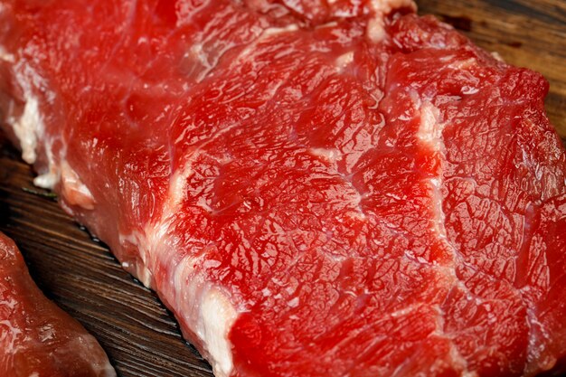 Close up of fresh uncooked rib eye steak