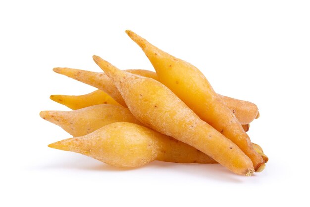 Close-up of fresh yellow pepper against white background