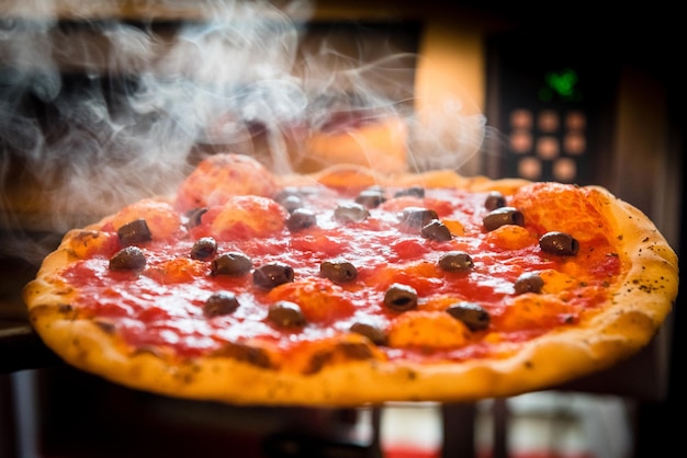 Close-up of freshly baked pizza