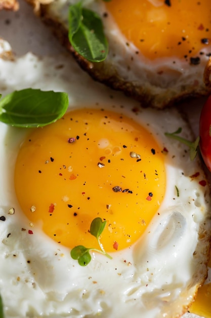 Close up of fried eggs on a plate