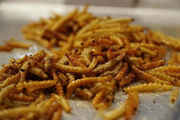 Close-up of fried insects