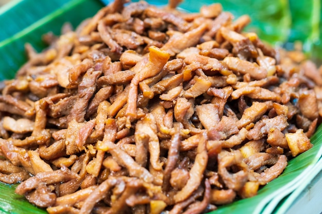 Close up of fried pork, thai street food market