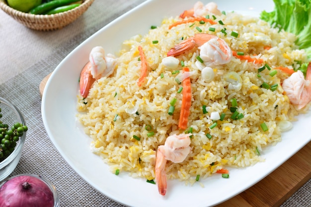 Close up fried rice with shrimp