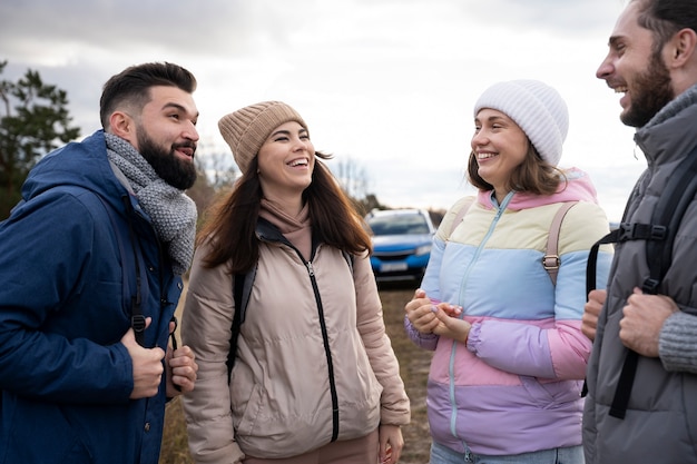 close up friends traveling together