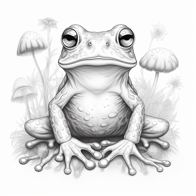 a close up of a frog sitting on a flowery ground generative ai