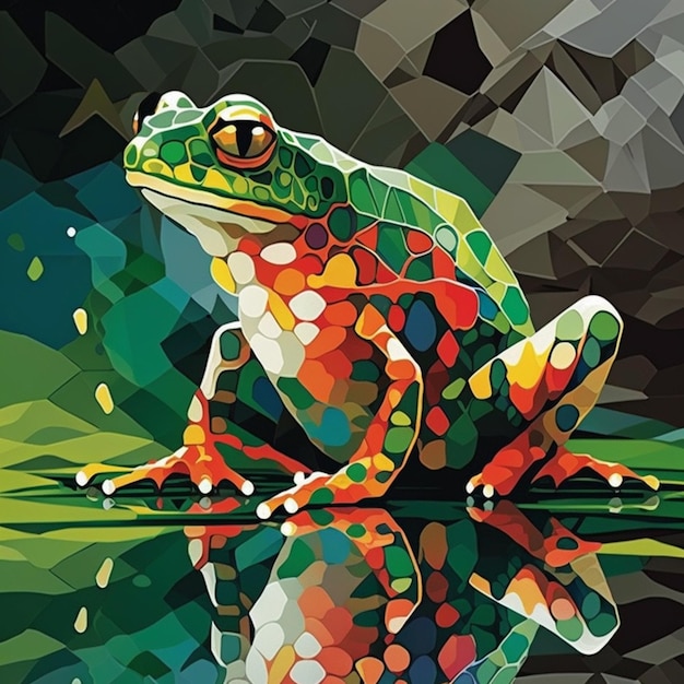 a close up of a frog sitting on a leaf with a reflection generative ai