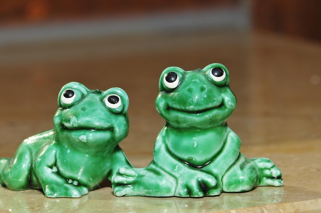 Photo close-up of frog on table