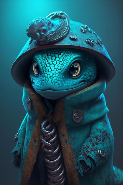 Close up of a frog wearing a jacket Generative Ai