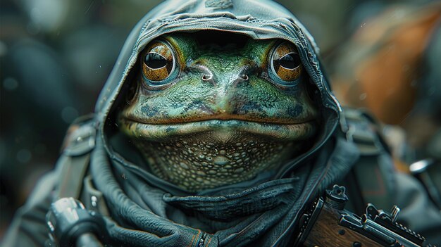 Photo a close up of a frog wearing a scarf