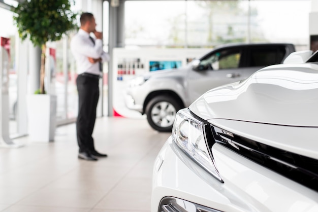 Close-up front of car at dealership