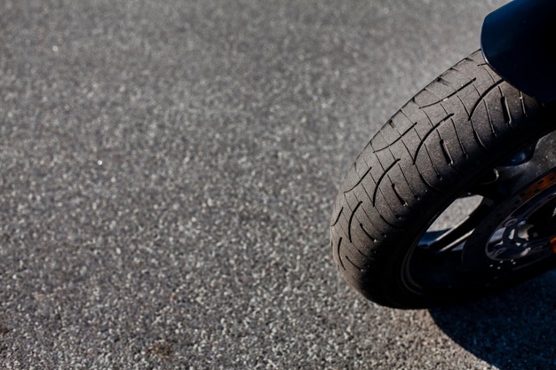 Close up front tire of motorbike