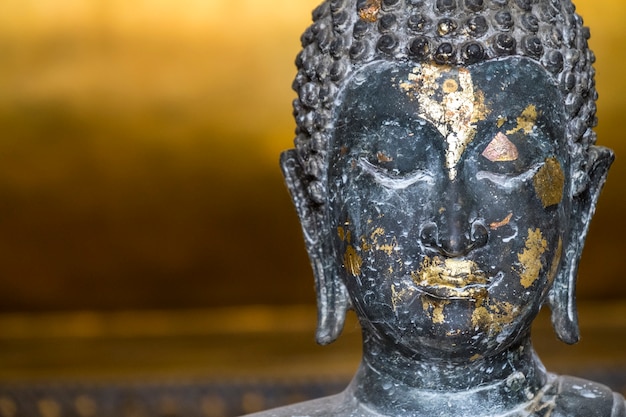 Close up front view of Buddha's face.