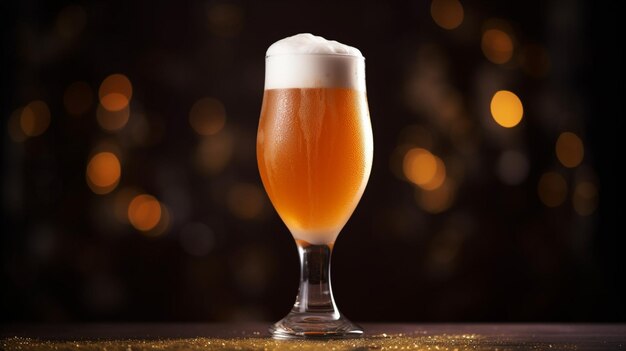 close up of frothy golden beer in glass