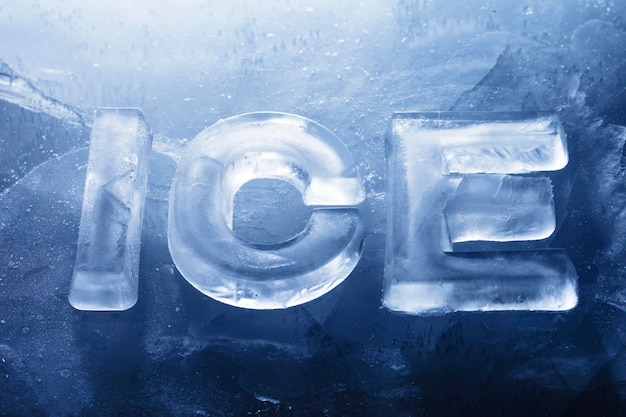 Photo close-up of frozen ice text