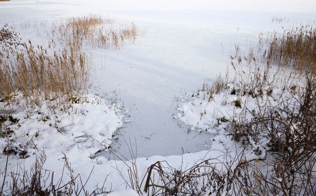 Close up on frozen lake