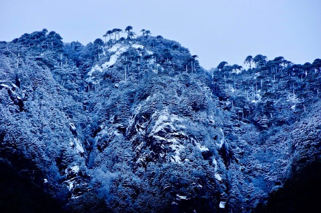 Close-up of frozen mountain against clear blue sky