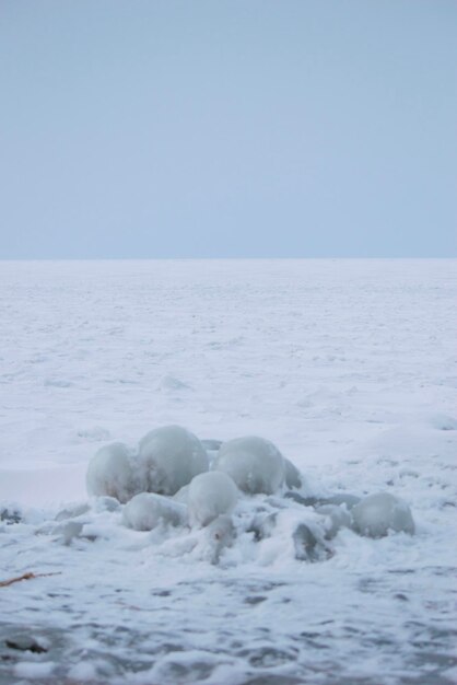 Close-up of frozen sea against clear sky