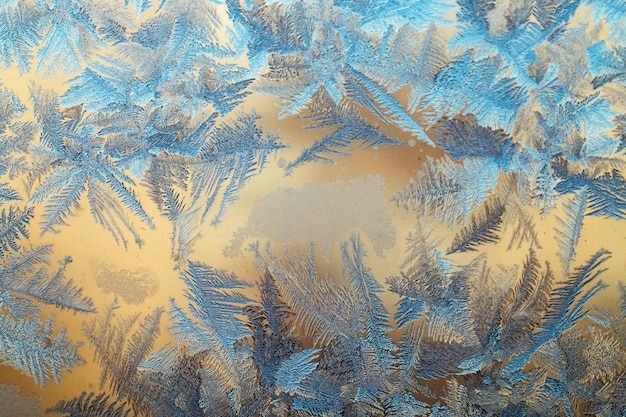 Close up of frozen surface with snowflakes