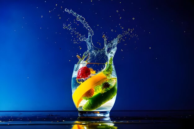 a close up of a fruit in a glass of water culinary art photography