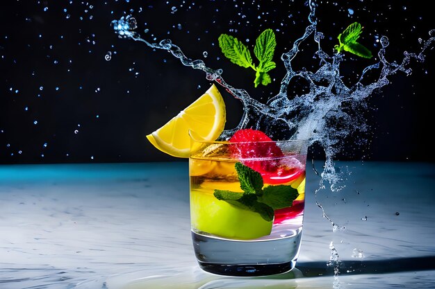 a close up of a fruit in a glass of water culinary art photography