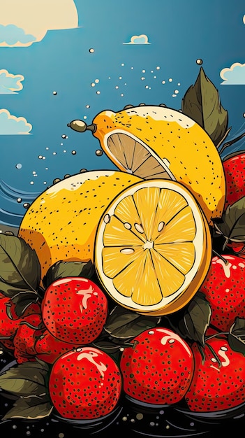 close-up fruit in de stijl van pop art