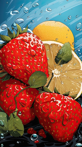 close-up fruit in de stijl van pop art